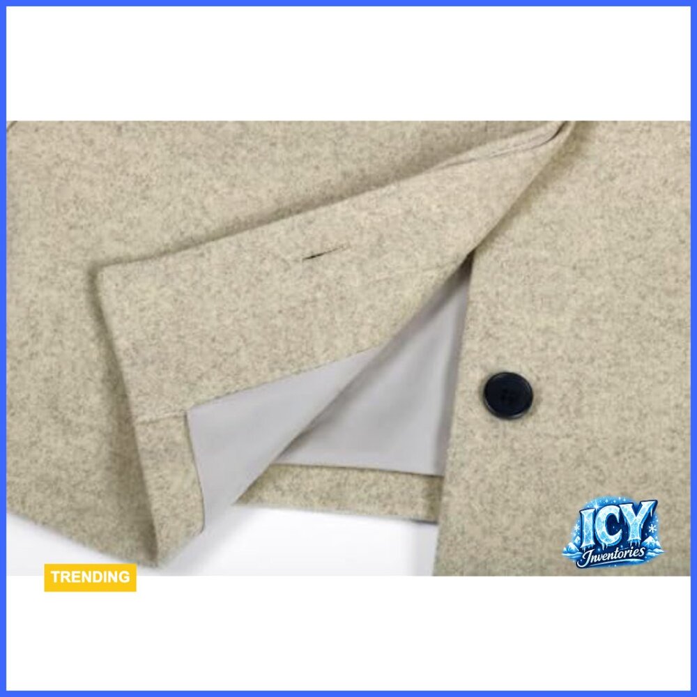 Cropped Wool Blend Pea Coat Button Down Jacket Long Sleeve - Picture 6 of 6